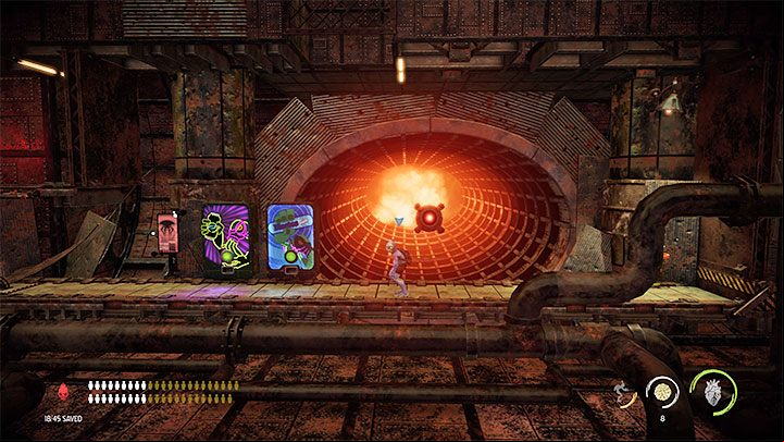 To continue the mission, you need to jump into the hole near which was the Slig with the silver key - Oddworld Soulstorm: Furnace, Slig Barracks - walkthrough - 9: Slig Barracks - Oddworld Soulstorm Guide