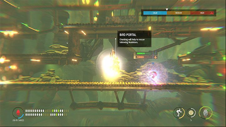 As you're moving right, keep an eye on the places with working machinery - Oddworld Soulstorm: Furnace, Slig Barracks - walkthrough - 9: Slig Barracks - Oddworld Soulstorm Guide