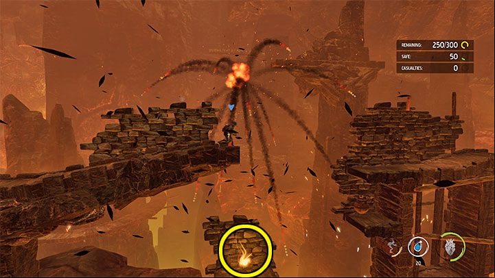 You need to keep going right and use the Water bottles to deal with the flames, of course - Oddworld Soulstorm: Escape from the burning cave, The Raid on Monsaic - walkthrough - 1: The Raid on Monsaic - Oddworld Soulstorm Guide