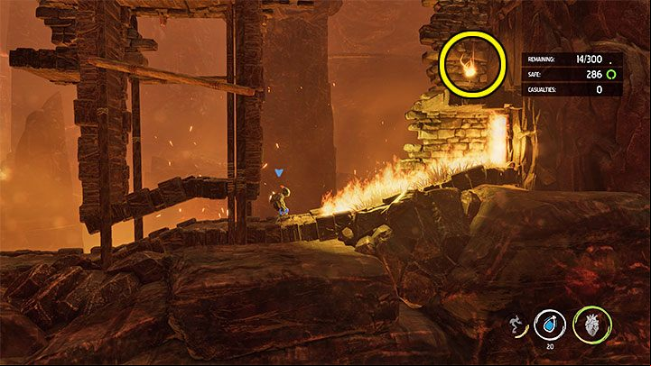 Once you pick up this secret, jump to the lowest level and go right - Oddworld Soulstorm: Escape from the burning cave, The Raid on Monsaic - walkthrough - 1: The Raid on Monsaic - Oddworld Soulstorm Guide