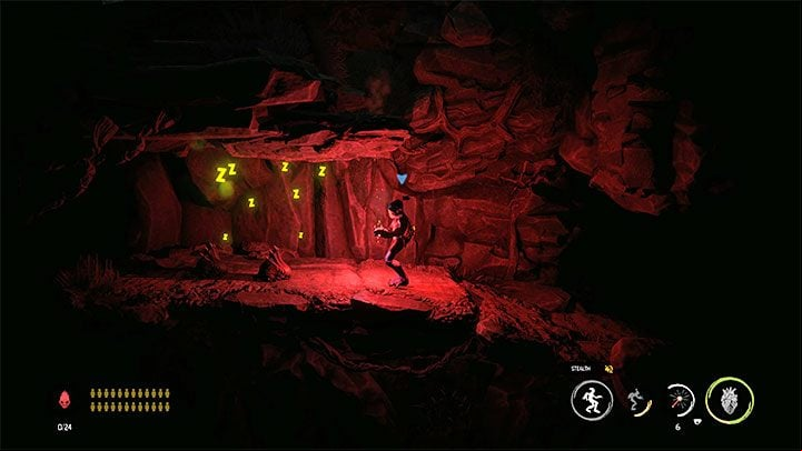 During the exploration of this mine and some of the subsequent missions, be wary of the sleeping creatures (as in the picture), which react to movement like Sligs - Oddworld Soulstorm: Collecting antidote ingredients, the Funicular - walkthrough - 4: The Funicular - Oddworld Soulstorm Guide
