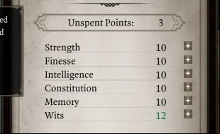 In the case of attributes, you can allocate three points, to further develop natural abilities, or spend them in the way that grants you with better modifiers for the class you have selected - Character creation in Divinity Original Sin 2 - Party - Divinity Original Sin 2 Guide