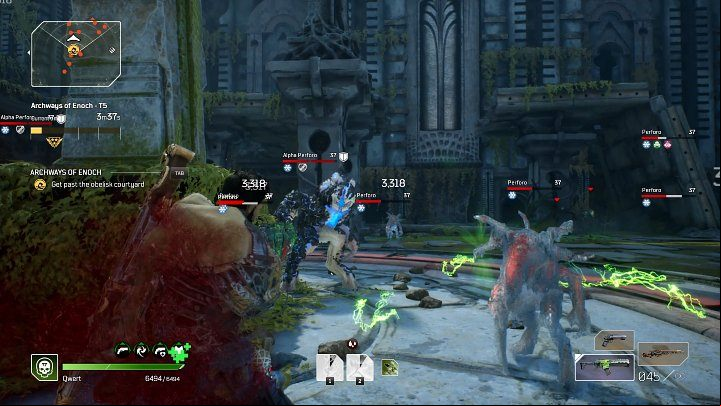 In the second stage of the Archways of Enoch Expedition, you must first lower the stone slabs blocking access to the obelisk and then stand in the area marked in blue to charge the obelisk, which will open a age and allow you to continue the mission - Outriders: Archways of Enoch - Expedition, walkthrough - Expeditions - Outriders Guide