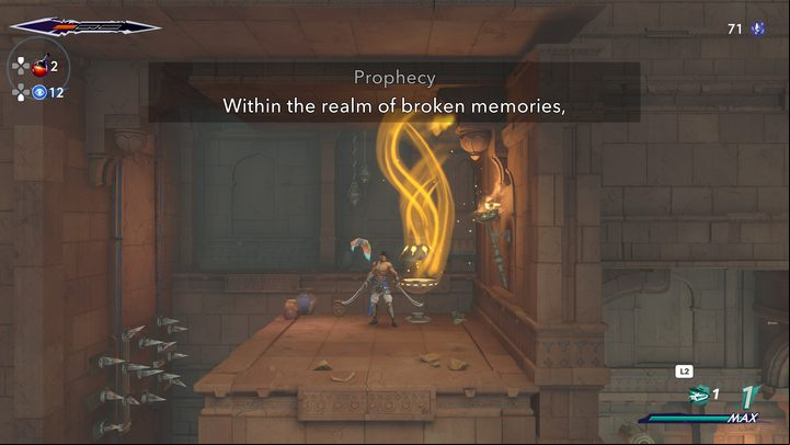 The first Prophecy is found in a room below the hub in Lower City - Prince of Persia The Lost Crown: All Spirited Sand Jars (Prophecies) - Secrets and Collectibles - Prince of Persia The Lost Crown Guide