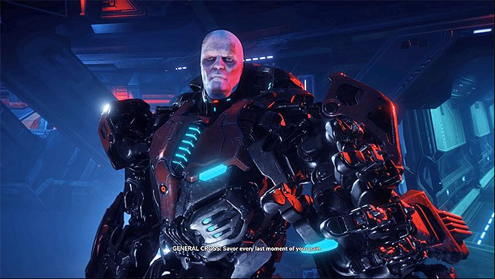 The first direct confrontation with General Cross takes place during Double Cross main mission - General Cross in Double Cross | Boss in Rage 2 - Bosses - Rage 2 Guide