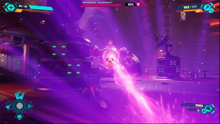 The second primary attack of the Nefarious Juggernaut is to fire a large laser - Ratchet & Clank Rift Apart: Nefarious Juggernaut - how to defeat it? - Bosses - Ratchet & Clank Rift Apart Guide