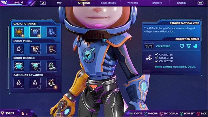 You will find the armor piece at the very end of the obstacle course, on the rock ledge that had always remained visible - Ratchet & Clank Rift Apart: Blizar Prime - collectibles, list of all, map - Secrets and Collectibles - Ratchet & Clank Rift Apart Guide