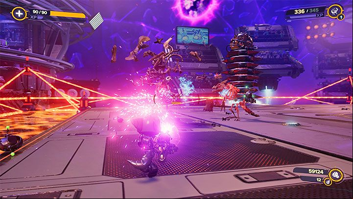 To win the fight, you must defeat 5 enemy waves - Ratchet & Clank Rift Apart: Arena, Gold Cup - walkthrough, all fights - Scarst Debris Cloud - Ratchet & Clank Rift Apart Guide