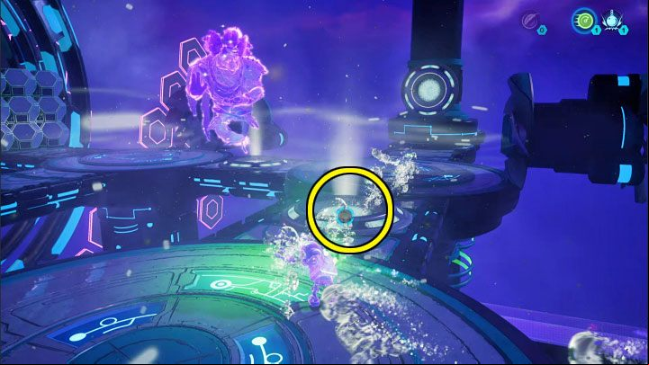 Go a bit further along the projection path and place the speed sphere in the slot from the picture - it is located between one of the fans and the crusher - Ratchet & Clank Rift Apart: Repairing the anomaly and getting to the drill - walkthrough - Blizar Prime - Ratchet & Clank Rift Apart Guide