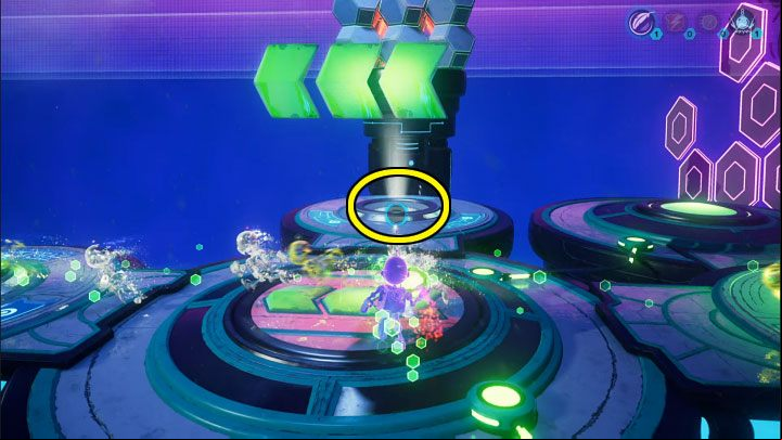 Turn towards the slot shown in the picture and throw the lift sphere at it - Ratchet & Clank Rift Apart: Clank, Return to Savali - puzzle guide, list - Clank and Kit Riddles - Ratchet & Clank Rift Apart Guide