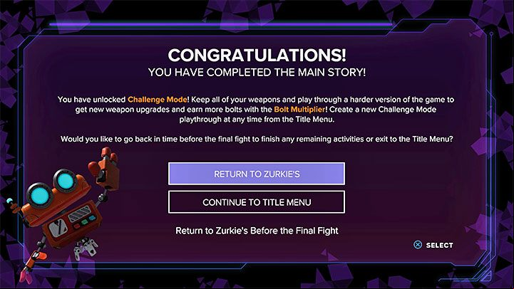 After you defeat the final boss, you will be able to return to Zurkie's bar - you will go back to the state from before the finale - Ratchet & Clank Rift Apart: Point of no return - is there one? - FAQ - Ratchet & Clank Rift Apart Guide