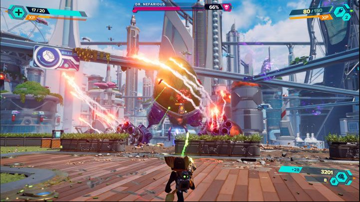 In the later stages of the battle, Doctor Nefarious will begin using rocket fire - Ratchet & Clank Rift Apart: Pursue Dr. Nefarious - walkthrough - Prologue - Corson V - Ratchet & Clank Rift Apart Guide
