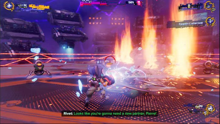 Francois' mechanical minions may the fight over time - Ratchet & Clank Rift Apart: Defeat the monsters and Francois in the arena - walkthrough - Scarst Debris Cloud - Ratchet & Clank Rift Apart Guide