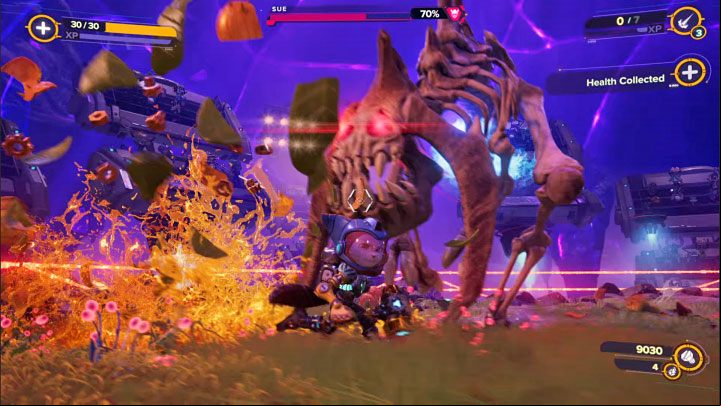 Sue can also fiercely charge at you - Ratchet & Clank Rift Apart: Arena, Bronze Cup - walkthrough, all fights - Scarst Debris Cloud - Ratchet & Clank Rift Apart Guide