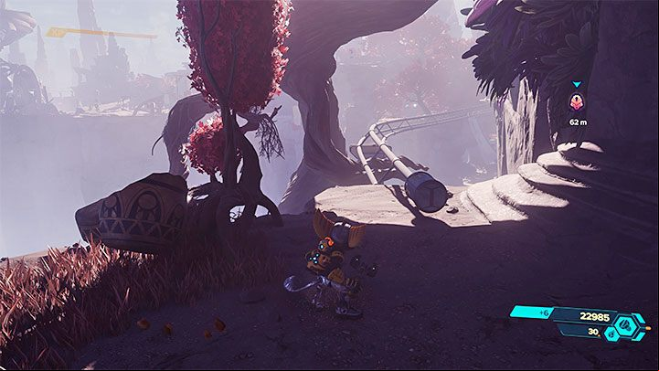 The last time you pull yourself to the gap, you will find yourself next to the rail shown in the picture - Ratchet & Clank Rift Apart: Gaining Lombax Lore - walkthrough, shrines - Savali - Ratchet & Clank Rift Apart Guide