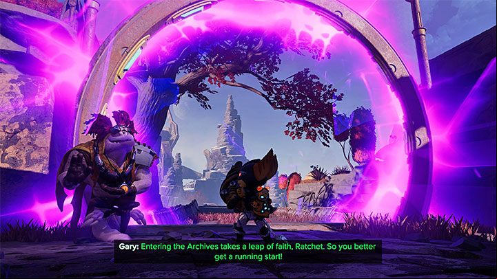 If you have freed the monks from all 3 temples, you will be transported to a place where you can talk to Gary - Ratchet & Clank Rift Apart: Finding the Dimensionator Blueprints - walkthrough - Savali - Ratchet & Clank Rift Apart Guide