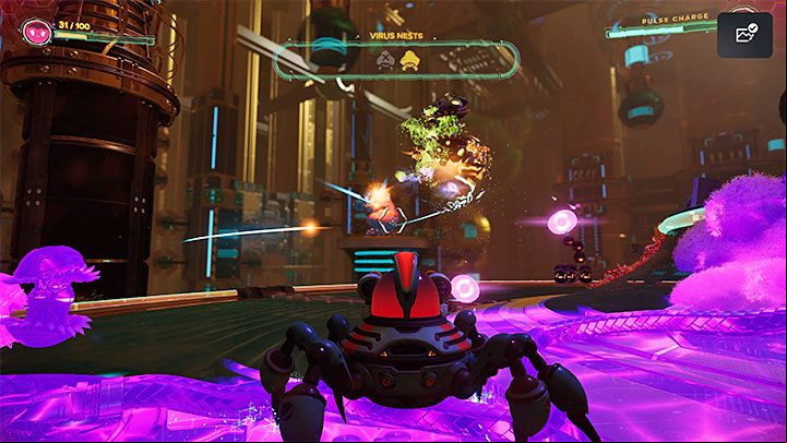 There will be two additional nests to destroy in the area - destroy them as soon as possible, as new viruses will be appearing - Ratchet & Clank Rift Apart: Repair the Rubion Forge - Cordelion - Ratchet & Clank Rift Apart Guide