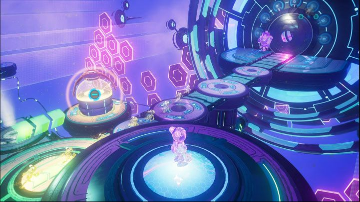 Activating the generator will rotate the nearby large platform by 90 degrees - Ratchet & Clank Rift Apart: Protecting Morts and freeing Seekerpede - walkthrough - Return to Sargasso - Ratchet & Clank Rift Apart Guide