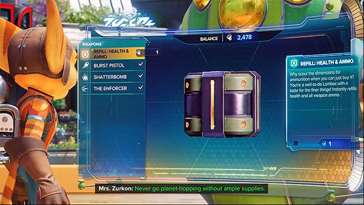 At Mrs - Ratchet & Clank Rift Apart: Vendor - Mrs. Zurkon - Basics - Ratchet & Clank Rift Apart Guide