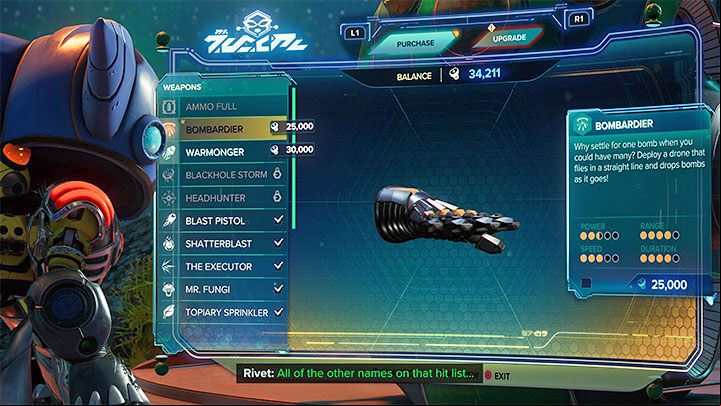 A large number of weapons are available in Ratchet & Clank Rift Apart - you can buy more weapons and gadgets from Mrs - Ratchet & Clank Rift Apart: Weapons - how to choose it? - FAQ - Ratchet & Clank Rift Apart Guide