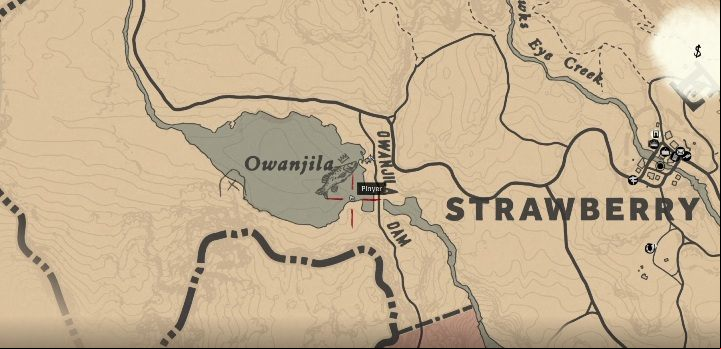 The fish can be caught in Owanjila, near Strawberry - Red Dead Redemption 2: Legendary Smallmouth bass - maps, tips - Legendary fish - Red Dead Redemption 2 Guide