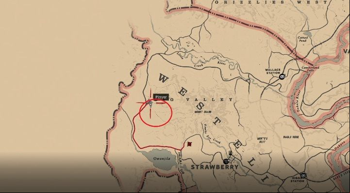 The deer moves within the area marked on the screen above - Red Dead Redemption 2: Legendary Deer - maps, tips - Legendary Animals - Red Dead Redemption 2 Guide