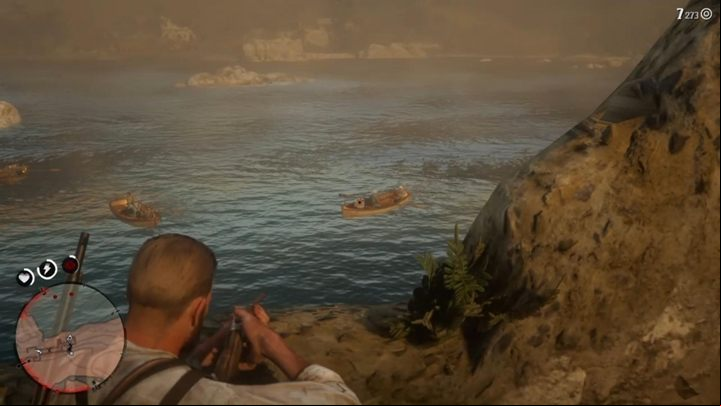 Your task is to attack the boats that want to land on the shore - Red Dead Redemption 2: Hell Hath No Fury - walkthrough - Chapter 5 - Guarma - Red Dead Redemption 2 Guide