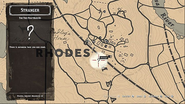The quest marker for this mission should appear in Rhodes sometime after starting the fourth chapter - Red Dead Redemption 2: The Ties That Bind Us - walkthrough, map - Side quests - Red Dead Redemption 2 Guide