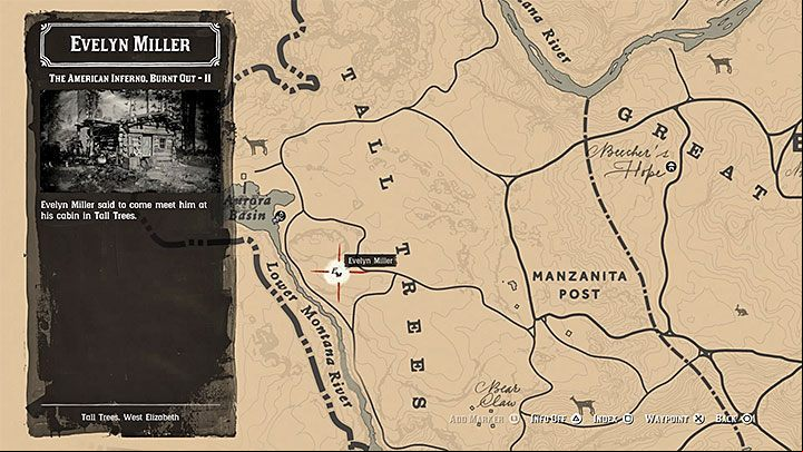 Evelyn Millers house is to the south of the place where you first met him - Red Dead Redemption 2: The American Inferno, Burnt Out - walkthrough, map - Side quests - Red Dead Redemption 2 Guide