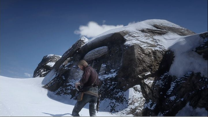The object is located on the very top, but it is enough to go there on horseback and write down the location of the Carving - Red Dead Redemption 2: Rock carvings - where to find all of them? Maps - Dinosaur bones and Rock Carvings - Red Dead Redemption 2 Guide