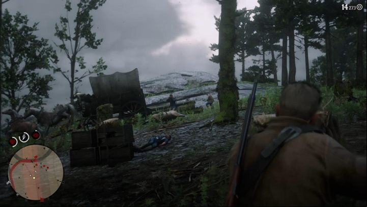 Dismount your horse when captain Monroe falls - use covers and fight with enemies - Red Dead Redemption 2: The Fine Art of Conversation - walkthrough - Chapter 6 - Beaver Hollow - Red Dead Redemption 2 Guide