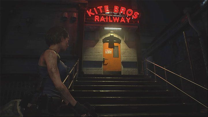 Use the entrance to the Kite Bros Railway shown in the screenshot - Resident Evil 3: Subway Office secrets, collectibles - Collectibles and secrets - Resident Evil 3 Guide