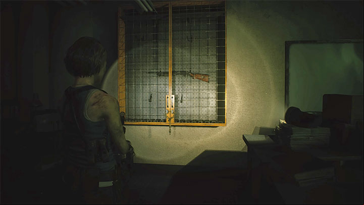 The shotgun is stored in a display case in an office space in the Subway Office - Resident Evil 3: Subway Office secrets, collectibles - Collectibles and secrets - Resident Evil 3 Guide