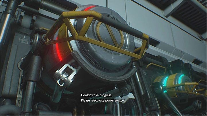 Unfortunately, there is a big problem - you have to reload the railgun by pushing all the red tanks - Resident Evil 3: Nemesis - final boss fight - Nemesis boss fights - Resident Evil 3 Guide