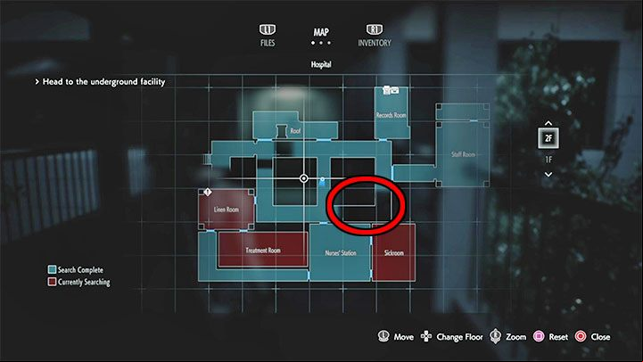 Get interested in the southwest corner of the courtyard highlighted in the picture - Resident Evil 3: Hospital - Jill walkthrough - Story walkthrough - Resident Evil 3 Guide