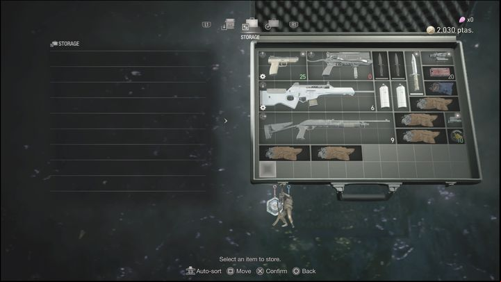 On the right is your case, which contains weapons, ammunition, and items in your possesion - Resident Evil 4 Remake: Where is Storage? - Equipment - Resident Evil 4 Remake Guide