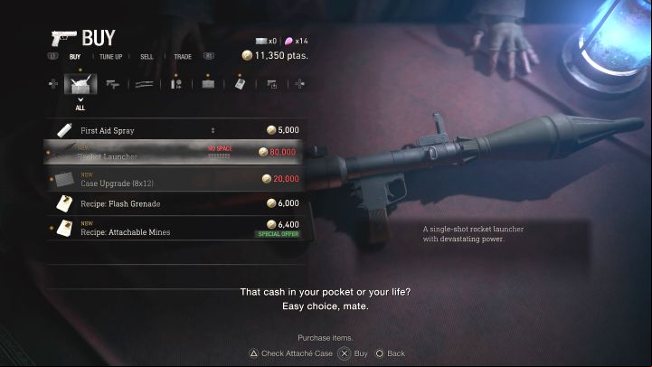 The launcher is available for purchase from the merchant starting from chapter 4 - Resident Evil 4 Remake: List of all weapons - Basics - Resident Evil 4 Remake Guide
