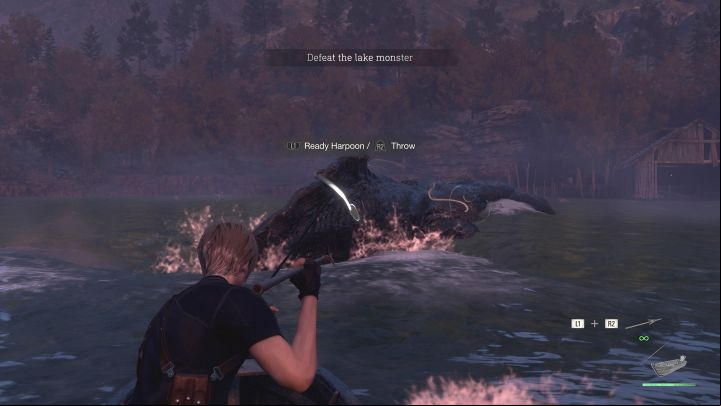 During a boss duelfight, you won't use your own weapons - Resident Evil 4 Remake: How to defeat boss Del Lago? - Bosses - Resident Evil 4 Remake Guide