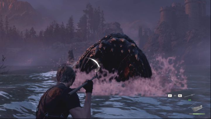 At some points in the fight, Del Lago will charge toward the boat - Resident Evil 4 Remake: How to defeat boss Del Lago? - Bosses - Resident Evil 4 Remake Guide