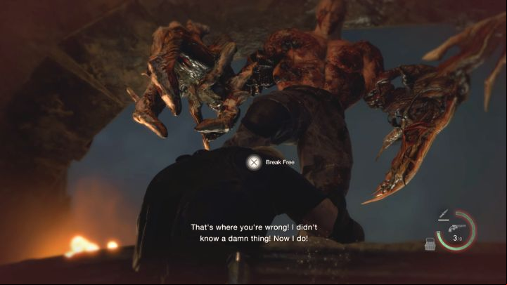 Leon may fall from the arena - you must then mash the action button to defend yourself - Resident Evil 4 Remake: How to defeat Jack Kra again (Chapter 14)? - Bosses - Resident Evil 4 Remake Guide