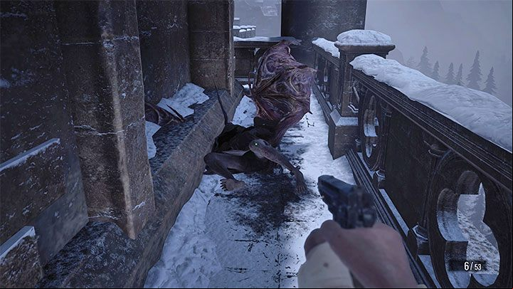 Alternatively, you can try to run to the other end of the roof or attack monsters with your pistol/gun after they fly up to Ethan - Resident Evil Village: Castles Courtyard - walkthrough - Dimitrescu Castle - Resident Evil Village Guide