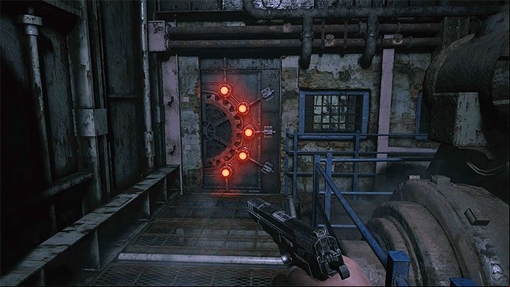 Ultimately, you must reach the door showcased in the picture - Resident Evil Village: Exploring floor B4 - walkthrough - Factory - Resident Evil Village Guide