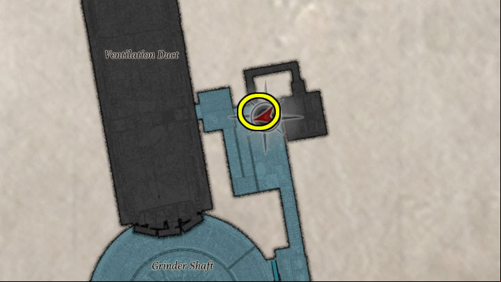 You will start exploring floor B2 of the factory at the top of the Grinder Shaft, which is where you turned off the big working blade after dealing with the flying Soldat Jet enemies - Resident Evil Village: Reaching floor B1, creating a key - walkthrough - Factory - Resident Evil Village Guide