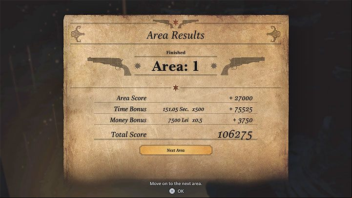 At the end of each round / area, the game displays information about the number of points scored - Resident Evil Village: The Mercenaries Mode - Basics - Resident Evil Village Guide