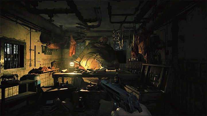 Moreau will inform you that from now on, you'll have to avoid being devoured by a giant fish swimming in the reservoir - Resident Evil Village: Going through the reservoir, avoiding the fish - walkthrough - Fortress - Resident Evil Village Guide