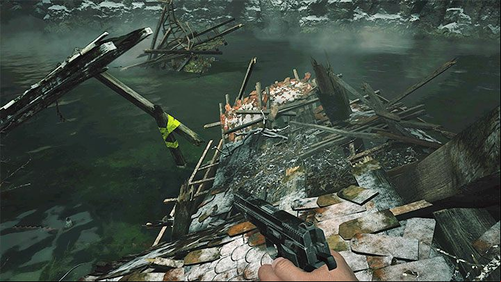 Use the ladder inside the windmill - Resident Evil Village: Going through the reservoir, avoiding the fish - walkthrough - Fortress - Resident Evil Village Guide