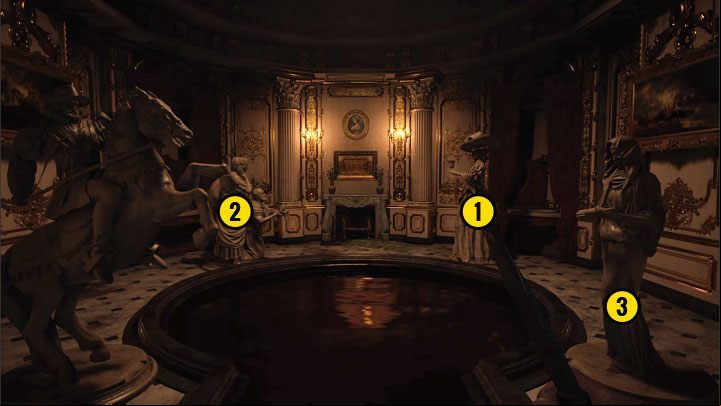 Here' - Resident Evil Village: 4 Statues Puzzle - Hall of Ablution Statues - Puzzle solutions - Resident Evil Village Guide