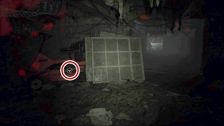 The coin lying on the lawn mower. - Resident Evil 7: Main House, Basement Map - Secrets - Secrets and Maps - Resident Evil 7 Guide, Walkthrough