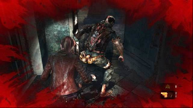 The red border means that you need to heal yourself. - Escape the facility - cont. | Penal Colony - Claire - Penal Colony - Claire - Resident Evil: Revelations 2 Game Guide