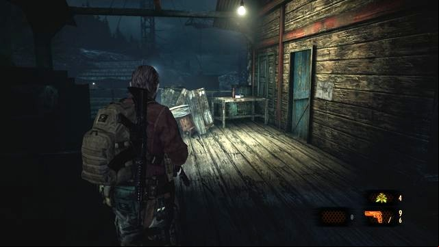 Before you proceed, pick the items and upgrade your weapons (the table in the building) - Find another way | Penal Colony - Barry - Penal Colony - Barry - Resident Evil: Revelations 2 Game Guide